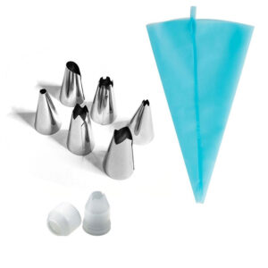 8pcs Icing Nozzle Set Stainless Steel with Coupler + Re-Usable Piping Bag