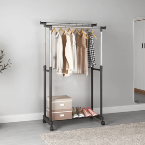 Double Pole Cloth Rack with Wheels